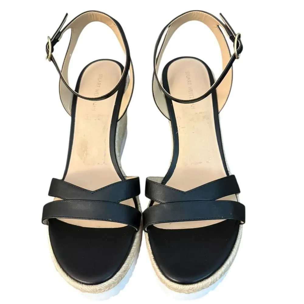 Stuart Weitzman Catalina Patent Leather Black Espadrille Sandals – Sz 9.5B